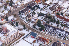 Guttenbergstraße in the snow in Kandel in the state Rhineland-Palatinate, Germany