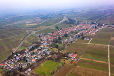 Village view from the west in winter in the district Wollmesheim in Landau in der Pfalz in the state Rhineland-Palatinate, Germany