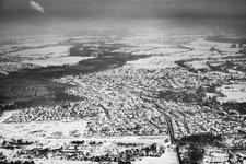 View of the town from the west in winter with snow in Jockgrim in the state Rhineland-Palatinate, Germany