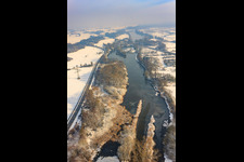 Aerial view of Old Rhine in winter in Wörth am Rhein in the state Rhineland-Palatinate, Germany