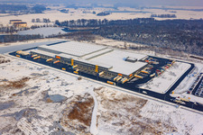 Oberwald industrial area, Netto logistics center in winter with snow in Wörth am Rhein in the state Rhineland-Palatinate, Germany