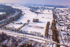 Aerial view of Sports field in Neupotz in the state Rhineland-Palatinate, Germany