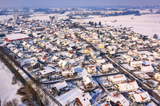 At Otterbach in winter with snow in Neupotz in the state Rhineland-Palatinate, Germany