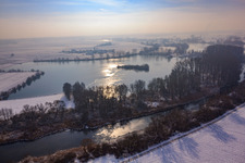 Aerial view of Old Rhine in winter in Neupotz in the state Rhineland-Palatinate, Germany
