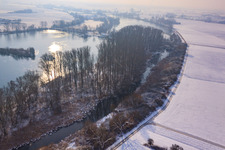 Aerial photograpy of Old Rhine in winter in Neupotz in the state Rhineland-Palatinate, Germany