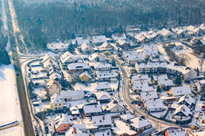 Aerial photograpy of At clay pits in winter with snow in Rheinzabern in the state Rhineland-Palatinate, Germany