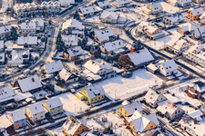 Aerial view of In the stone teeth in winter with snow in Rheinzabern in the state Rhineland-Palatinate, Germany
