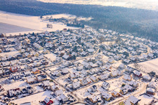 New development area in the clay pits from the northwest in winter with snow in Rheinzabern in the state Rhineland-Palatinate, Germany