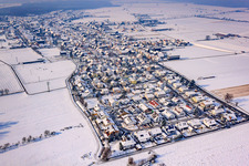 Schubertstraße in winter with snow in Hatzenbühl in the state Rhineland-Palatinate, Germany