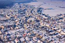 Aerial view of In the nest in winter with snow in Hatzenbühl in the state Rhineland-Palatinate, Germany