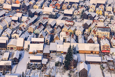 Luitpoldstraße in winter with snow in Hatzenbühl in the state Rhineland-Palatinate, Germany