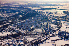 City view from the northwest in winter with snow in Wörth am Rhein in the state Rhineland-Palatinate, Germany