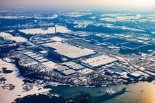 Daimler truck plant in Wörth from the northwest in winter with snow in Wörth am Rhein in the state Rhineland-Palatinate, Germany