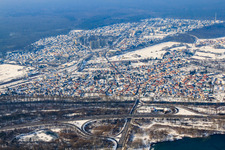 City view from the southeast in winter with snow in Wörth am Rhein in the state Rhineland-Palatinate, Germany