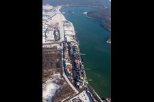 Wintry snowy Container Terminal in the inland port of Contargo Woerth-Karlsruhe GmbH on Rhine in the district Industriegebiet Woerth-Oberwald in Woerth am Rhein in the state Rhineland-Palatinate, Germany