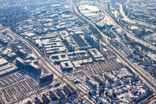 SIEMENS AG in winter with snow in the district Knielingen in Karlsruhe in the state Baden-Wuerttemberg, Germany
