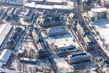 Wintry snowy Campus building of the University Karlsruhe Instute of Technology KIT Campus West in the district Nordweststadt in Karlsruhe in the state Baden-Wurttemberg, Germany
