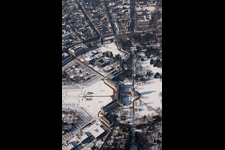 Lock in the district Innenstadt-West in Karlsruhe in the state Baden-Wuerttemberg, Germany from a drone