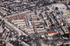 Aerial view of Weststadt in the district Nordstadt in Karlsruhe in the state Baden-Wuerttemberg, Germany