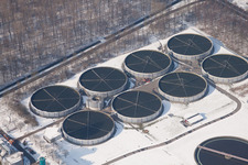 Aerial view of Neureut, sewage treatment plant in the district Knielingen in Karlsruhe in the state Baden-Wuerttemberg, Germany