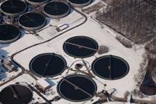 Aerial photograpy of Neureut, sewage treatment plant in the district Knielingen in Karlsruhe in the state Baden-Wuerttemberg, Germany