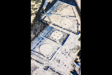 Aerial view of Former tank farm in winter with snow in Jockgrim in the state Rhineland-Palatinate, Germany