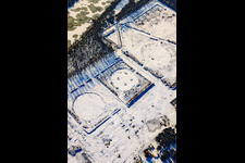 Aerial photograpy of Former tank farm in winter with snow in Jockgrim in the state Rhineland-Palatinate, Germany