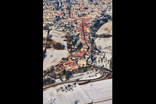 Oblique view of Hinterstädel in winter with snow in Jockgrim in the state Rhineland-Palatinate, Germany