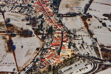 Hinterstädel in winter with snow in Jockgrim in the state Rhineland-Palatinate, Germany from above