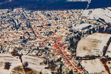 Ludwigstraße in winter with snow in Jockgrim in the state Rhineland-Palatinate, Germany