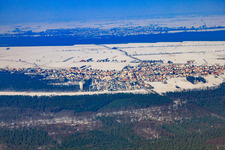 View of the town from the south in winter with snow in Hatzenbühl in the state Rhineland-Palatinate, Germany