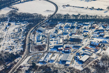 Mittelwegring commercial area in winter with snow in Jockgrim in the state Rhineland-Palatinate, Germany