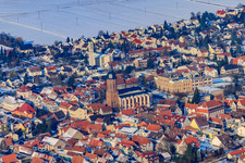 Town center from the southwest in winter with snow in Kandel in the state Rhineland-Palatinate, Germany