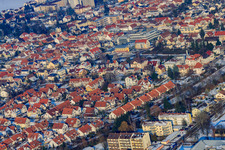 Schuberstraße in winter with snow in Kandel in the state Rhineland-Palatinate, Germany