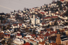 St. Pius Church in winter with snow in Kandel in the state Rhineland-Palatinate, Germany