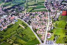 Aerial view of View of the streets and houses in the residential areas in Birkenfeld in the state Baden-Wuerttemberg, Germany
