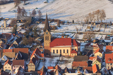 Church of St. Martin near Snow in Steinweiler in the state Rhineland-Palatinate, Germany out of the air