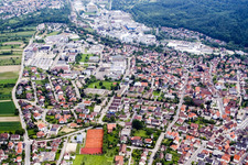 Aerial photograpy of Town View of the streets and houses of the residential areas in Birkenfeld in the state Baden-Wurttemberg