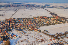View of the town from the southwest in winter with snow in Rohrbach in the state Rhineland-Palatinate, Germany