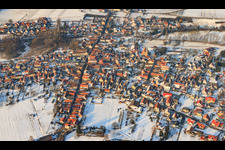 Location overview in winter with snow in the district Ingenheim in Billigheim-Ingenheim in the state Rhineland-Palatinate, Germany