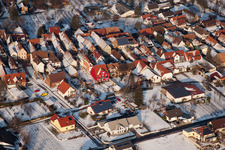 Aerial view of In winter in the district Heuchelheim in Heuchelheim-Klingen in the state Rhineland-Palatinate, Germany