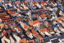 Church in winter in the district Heuchelheim in Heuchelheim-Klingen in the state Rhineland-Palatinate, Germany