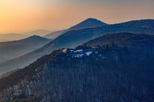 Madenburg castle ruins in winter with snow in Eschbach in the state Rhineland-Palatinate, Germany