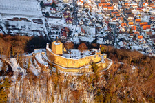 Drone image of Landeck Ruins in Klingenmünster in the state Rhineland-Palatinate, Germany