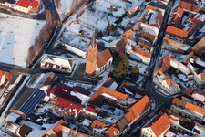 Aerial view of Church in winter in the district Drusweiler in Kapellen-Drusweiler in the state Rhineland-Palatinate, Germany