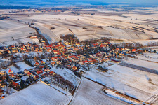 Village view from the southwest in winter with snow in Dierbach in the state Rhineland-Palatinate, Germany