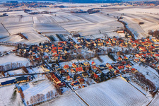 Mühlweg in winter with snow in Dierbach in the state Rhineland-Palatinate, Germany