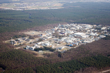 Aerial view of KIT Research Center in the district Leopoldshafen in Eggenstein-Leopoldshafen in the state Baden-Wuerttemberg, Germany
