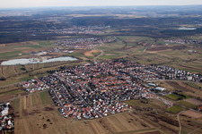 Aerial photograpy of From the west in the district Spöck in Stutensee in the state Baden-Wuerttemberg, Germany