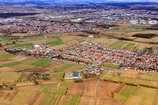 From the west in the district Spöck in Stutensee in the state Baden-Wuerttemberg, Germany